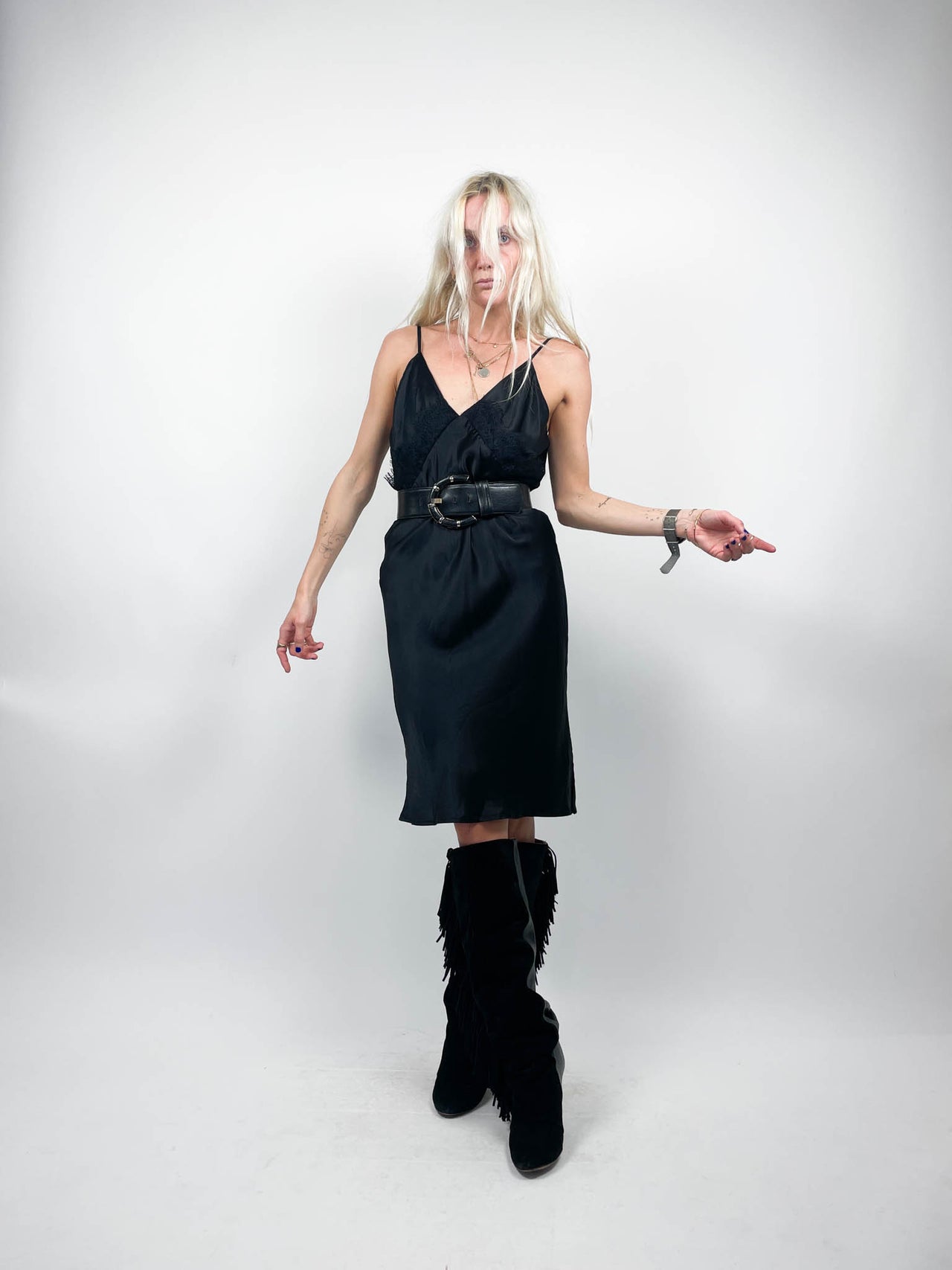Silk + Lace Black Midi Dress (M)