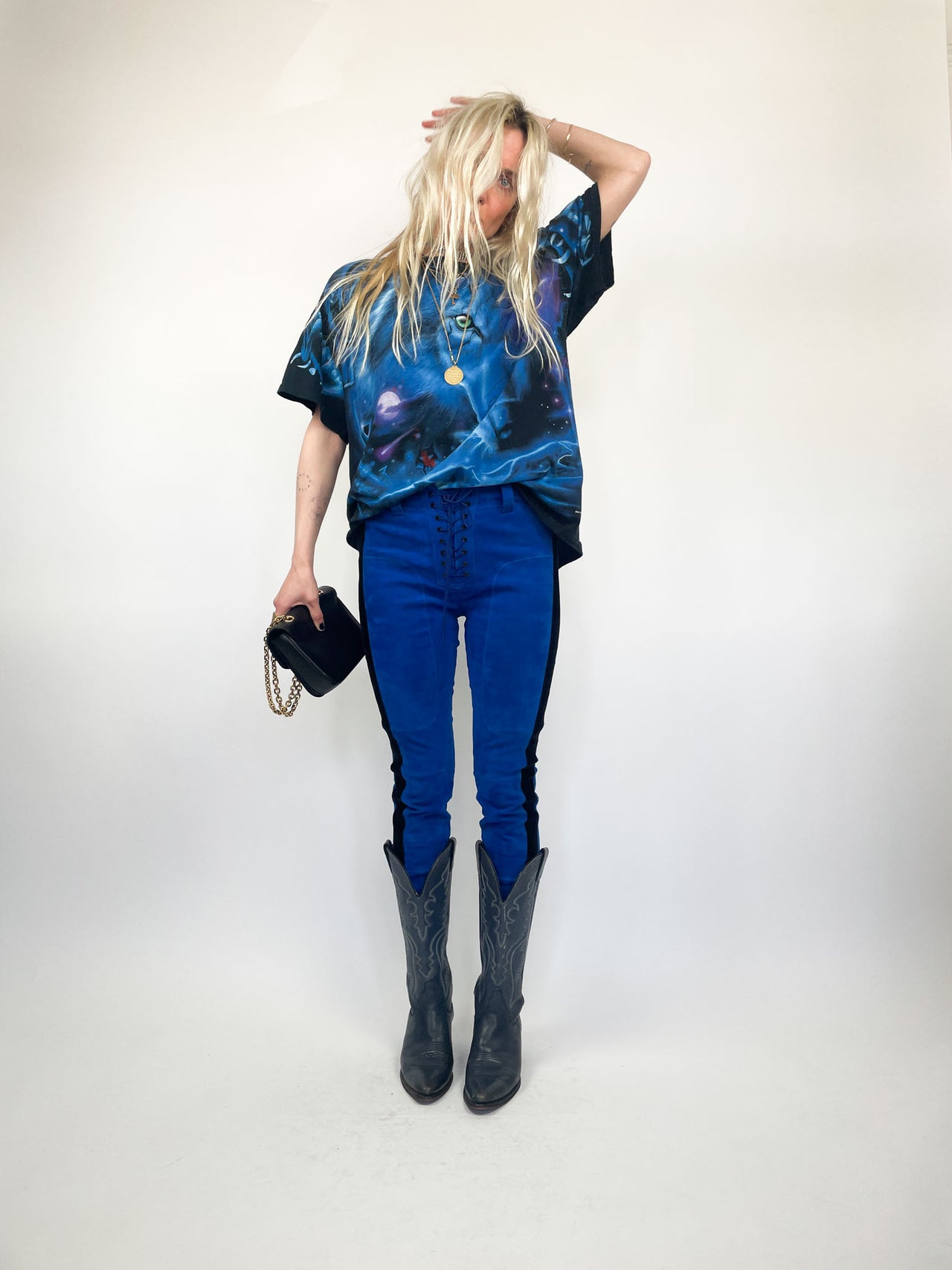 RARE Unravel Project Electric Blue Suede Lace Up Pants (W27 L29) // RRP $1,200