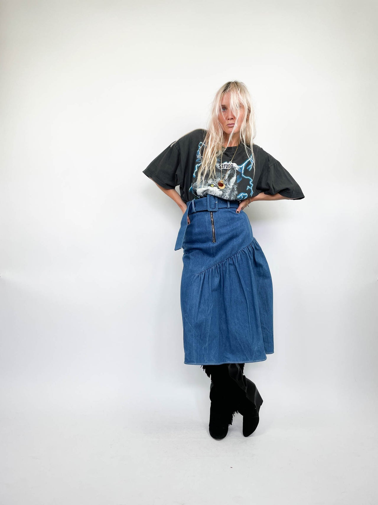 Rejina Pyo Denim Midi Skirt (UK6/ XXS/XS)