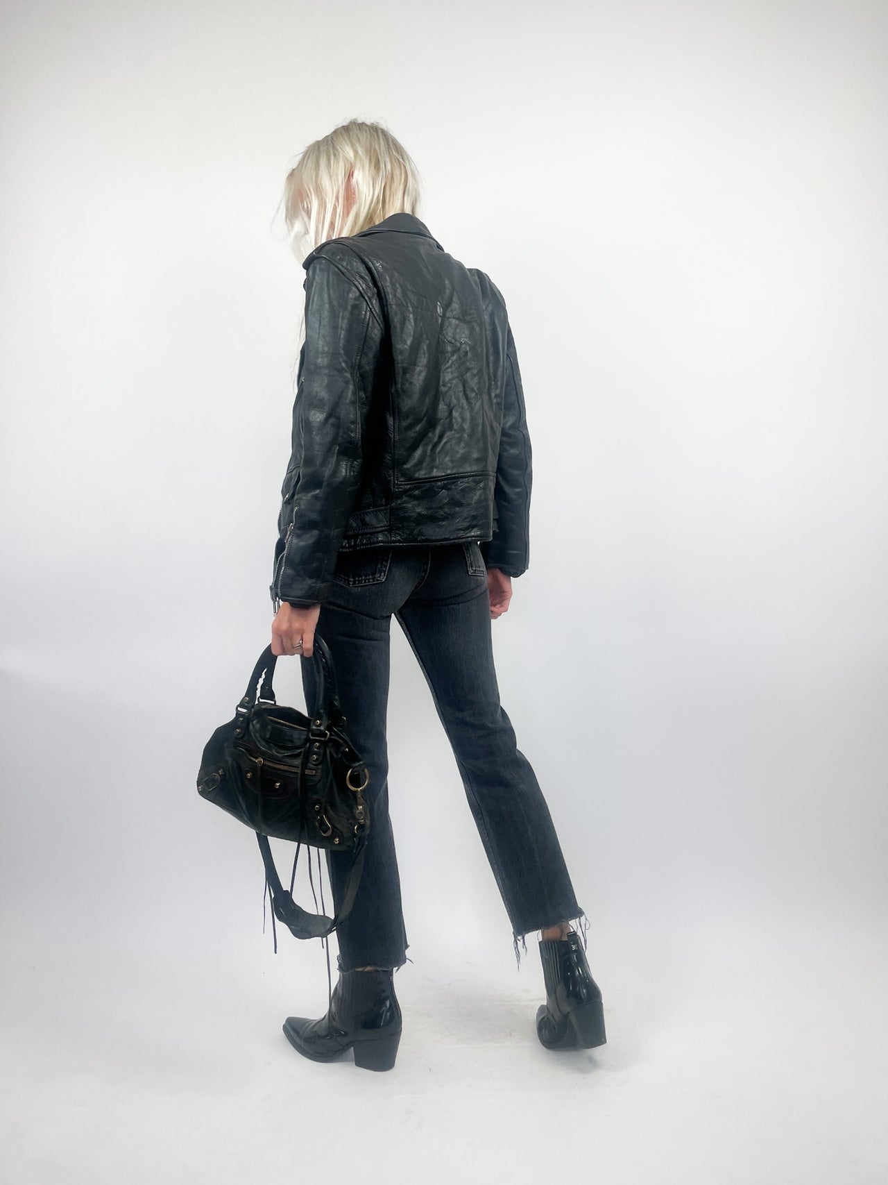 Vintage London Black Leather Biker Jacket (XS/S Petite)