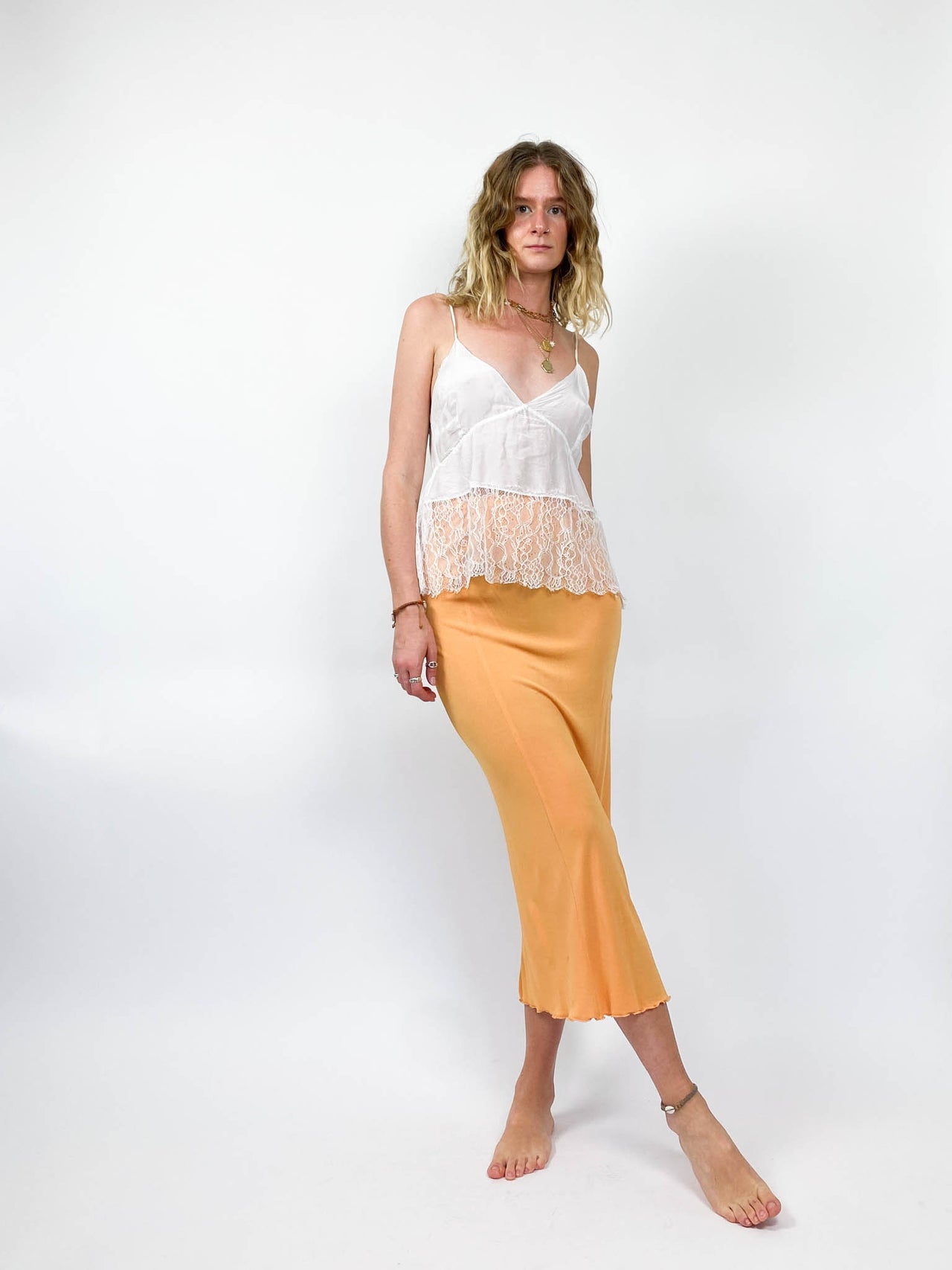 Tangerine Orange Midi Skirt (XS/S)