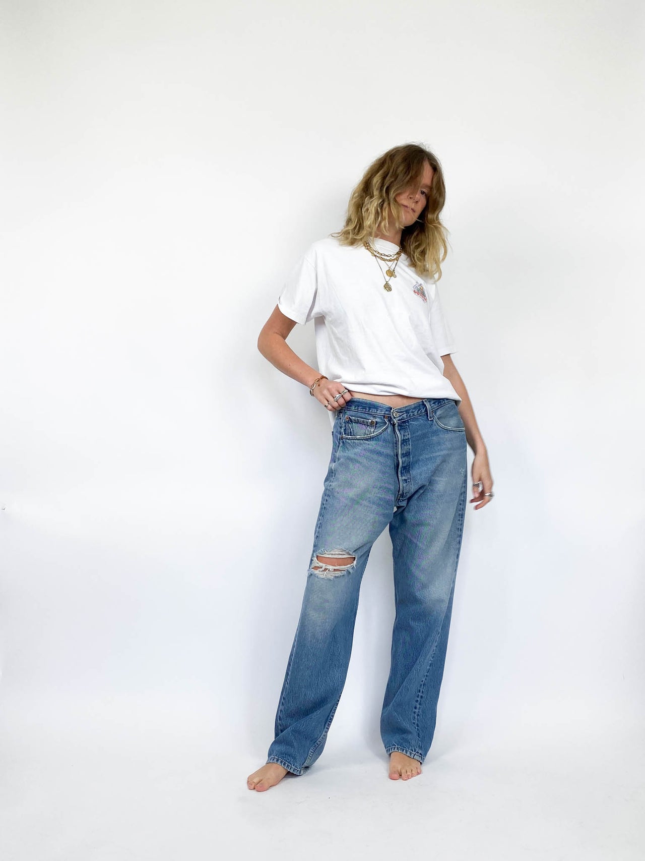 80s Levi's 501 Rip Thigh Mid Wash Jeans (W40 L32)