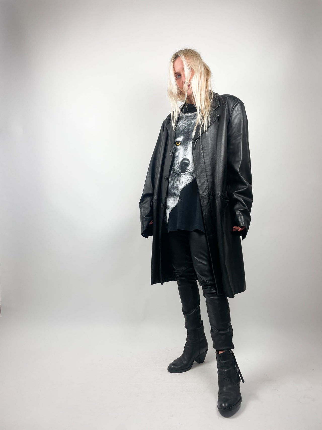 Vintage Black Leather Longline Jacket (M/L)